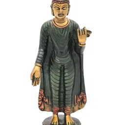 Exotic India Green & Gold-Toned Standing Mendicant Buddha Figurine Showpiece-picture-2