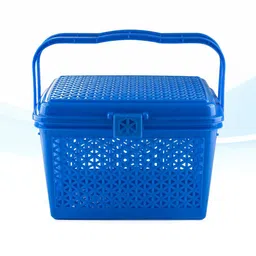 Kuber Industries Blue Checked Multipurpose Tote Basket with Lid & Handle image 5