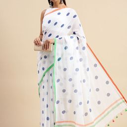 DESH BIDESH Polka Dot Pure Cotton Handloom Taant Saree-image-71