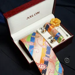 AXLON Men Tie Pocket Square Cufflink & Flower Pin Accessory Gift Set-image-82