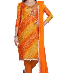 HERE&NOW Bandhani Printed Gotta Patti Embellished Unstitched Dress Material-image-39