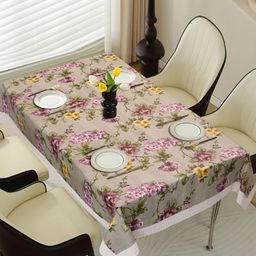 Dakshya Industries Purple Floral Printed Waterproof Plastic 6-Seater Table Cover-image-32