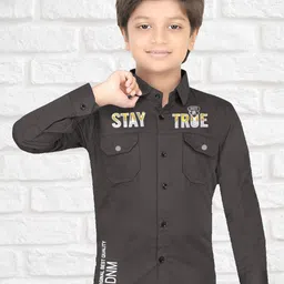 FASHION GRAB Boys Classic Fit Typography Printed Spread Collar Cotton Casual Shirt-image-77