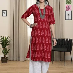 HERE&NOW Selection Of 3 Floral Printed Round Neck Straight Kurta-image-83