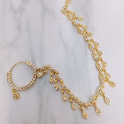 Opal Touch Gold-Plated Cubic Zirconia Studded Chained Nosepin-image-59
