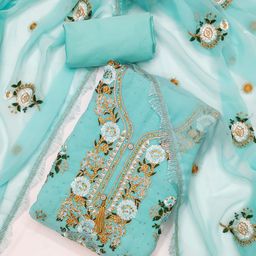 LeeliPeeri Designer Floral Embroidered Beads and Stones Unstitched Dress Material-image-78