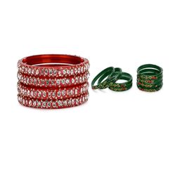 SOMIL Set Of 12 Red Alloy Artificial Stones and Beads Antique Bangles-image-24