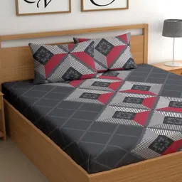 CG HOMES Grey & Red 210 TC King Bedsheet with 2 Pillow Covers-image-82