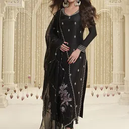 Seerat Ethnic Motifs Embroidered Pure Silk Straight Kurta with Trousers & Dupatta-57