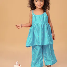 The Mini Trunk Girls Floral Embroidered Angrakha Thread Work Kurti with Trousers-image-57