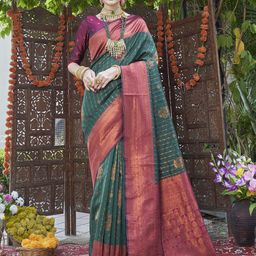 Anouk Rustic Floral Woven Design Zari Kanjeevaram Saree With Unstitched Blouse Piece-image-49