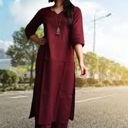 HETVI CREATION Notched Neck Straight Kurta With Trousers-image-31