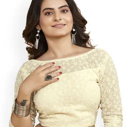 HERE&NOW Embroidered Round Neck Readymade Saree Blouse-picture-31