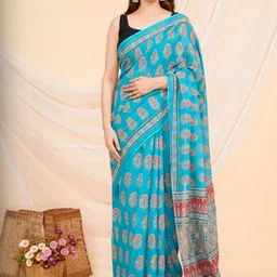 shivanya  handicrafts Shivanya Handicrafts Women Cotton Floral Printed Block Print Saree-picture-4