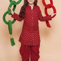 Kidotsav Girls Ethnic Motifs Printed Regular Kurta with Dhoti Pants-image-92