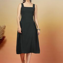 aayu Women Solid Square Neck A-Line Midi Dress-image-104