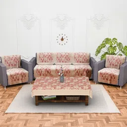 RUBOXA Maroon & White 11 Pieces Printed Cotton Sofa Cover-image-75