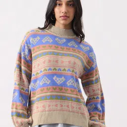 The Souled Store Women Ethnic Motifs Mock Collar Printed Pullover-picture-33