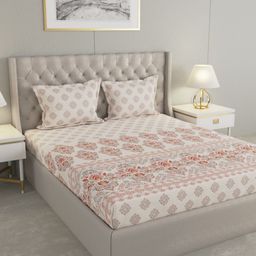 Raymond Home Orange & Red Printed Cotton 120 TC King Bedsheet Set 2.75 m x 2.75 m-picture-0