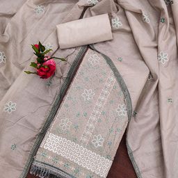SHADOW & SAINING Floral Embroidered Thread Work Pure Cotton Semi-Stitched Dress Material-18