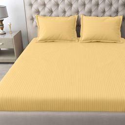MAFATLAL Yellow Striped Cotton 210 TC King Bedsheet-image-62