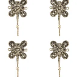 IndianShelf Gold-Toned & Black 4 Pieces Floral Brass Wall Hooks-picture-28