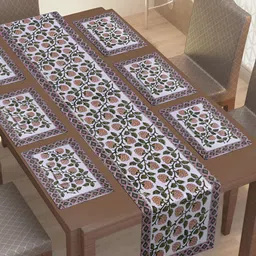 Texstylers Pink & Green 13 Pieces Printed Cotton Canvas Table Linen Sets-20