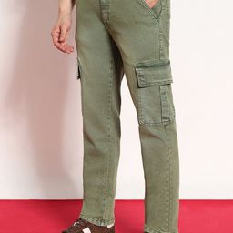 Urbano Fashion Men Olive Green Regular Fit Stretchable Washed Cargo Jeans With 6 Pockets-image-53