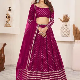 ETHNIC PLUS Embellished Sequinned Semi-Stitched Lehenga & Unstitched Blouse With Dupatta-image-48
