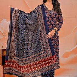 Khatri Creations Women Floral Printed Pure Cotton Kurta & Palazzos With Floral Dupatta-image-85