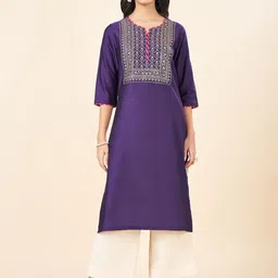 RANGMANCH BY PANTALOONS Floral Embroidered Sequinned Straight Kurta-picture-33