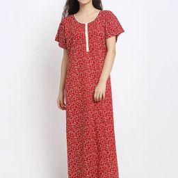 Secret Wish Women Printed Pure Cotton Maxi Nightdress-picture-2