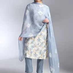 House Of Dharaa Floral Printed Sequinned Round Neck Straight Kurta With Trousers & Dupatta-picture-10
