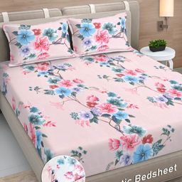 Myntra Elegant Homes Pink & Blue Floral Printed 300 TC King Bedsheet Set 2.50 m x 2.25 m-13