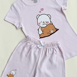 TWIN BIRDS Girls Printed Cotton T-shirt With Shorts-image-54