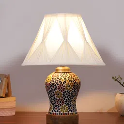 Aura Off-White ustum Shaped Wooden Table Lamp-25