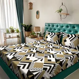 Aura White & Black Geometric Printed 300 TC King Bedsheet with 2 Pillow Covers-picture-11