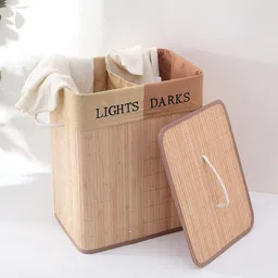 Myntra Elegant Homes Beige Bamboo Foldable & Durable Laundry Basket With Rope Handles-50