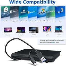 Atdaraz External CD/DVD Drive for Laptop, Type-C & USB 3.0 & Portable, DVD Player for Laptop, Mute CD Burner, RW Drive Optical Readers, Compatible with Desktop PC Mac Linux Mac Windows image 2