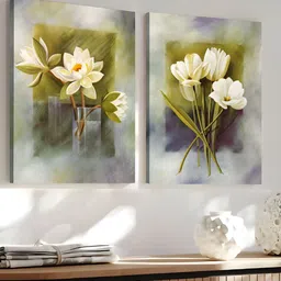 Art Street Grey & White 2 Pieces Canvas Floral and Botanical Wall Art-image-4