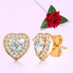 Peora Gold Plated Cubic Zirconia Studded Heart Shaped Studs-10