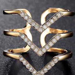 Bling Queen Gold-Plated Studded Three-Tier Wishbone Open Wave Ring-image-16