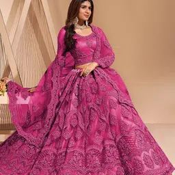 APNISHA Embroidered Thread Work Net Semi-Stitched Lehenga & Unstitched Blouse With Dupatta image 3