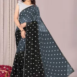 KALINI Polka Dot Printed Mirror Work Saree-22