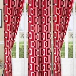 BELLA TRUE Maroon & White 3 Pieces Geometric Black Out Door Curtains-picture-13