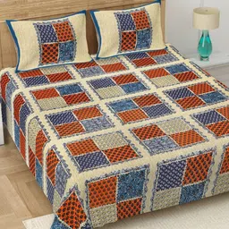JAIPUR FABRIC Yellow & Orange Printed 180 TC Cotton King Bedsheet Set 2.28 m x 2.74 m-20