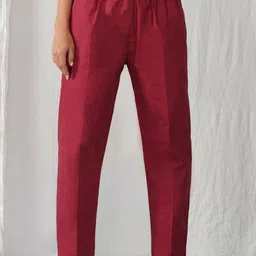 zuri Women Cotton Relaxed Straight Leg Regular Fit Slip-On Trousers-image-60