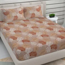 Myntra Elegant Homes Brown & White Floral Printed 300 TC King Bedsheet Set 2.5 m x 2.25 m-picture-29