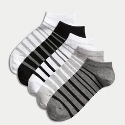 Marks & Spencer Men Pack Of 5 Striped Ankle-Length Socks-image-64
