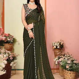 CATCHY FOREVER Striped Poly Georgette Saree-image-32